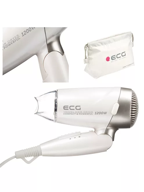 Сешоар ECG VV 1200 travel S, 1200W, Бял/Сив - Код G5159