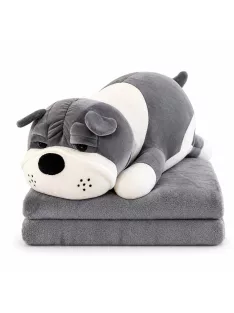 Плюшена играчка 55см, с одеяло 160x105см 3в1, Сиво куче